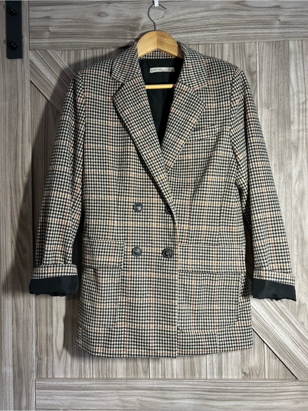 Black Tape Oversized Double Breasted Houndstooth Plaid Blazer Jacket Size XS